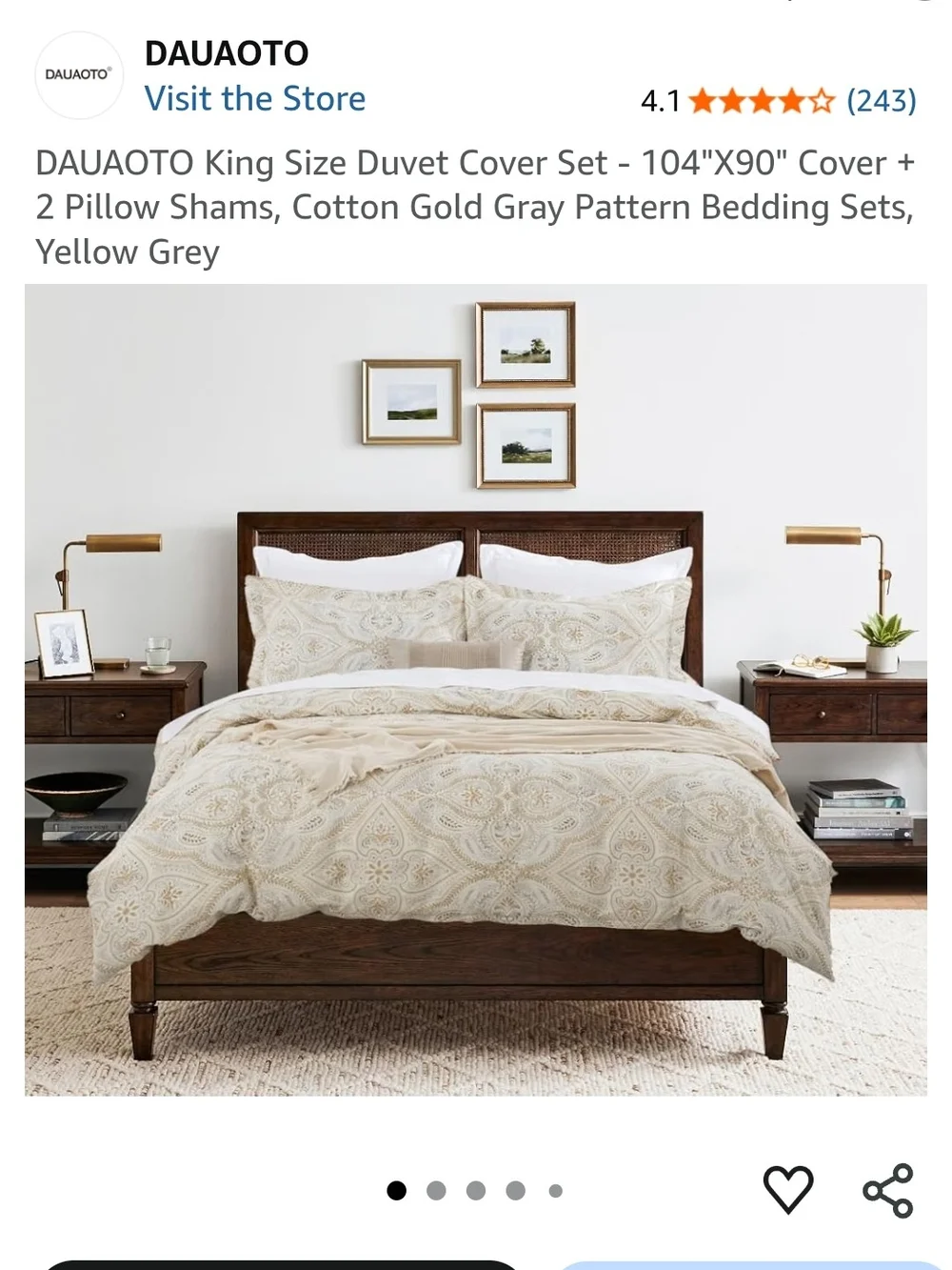 Cotton King Duvet Cover And Pillowcases Set Gold And Grey NWT
